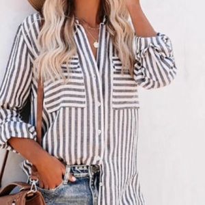 Just in💕 Striped Oversized Outer Shirt w Pockets